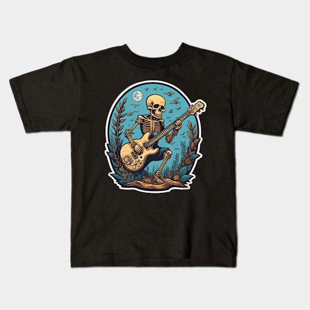 Guitar Player Skeleton Kids T-Shirt by VivaLaRetro